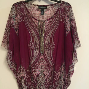 INC Burgundy Flyaway Blouse Top in Women